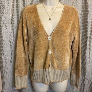 DUNA Handloomed in California Soft Golden Brown Cardigan Sweater Small